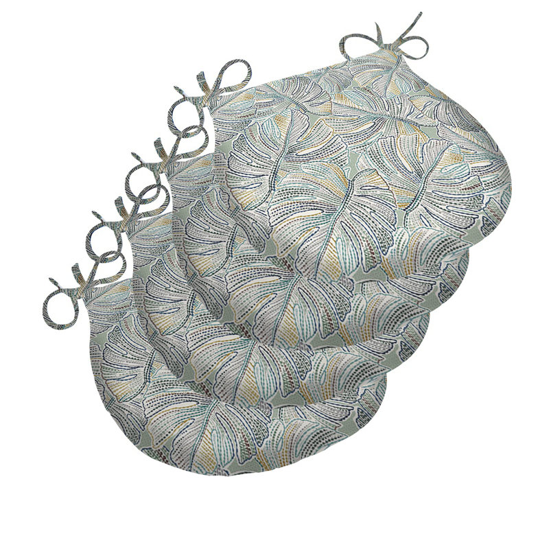 D' Shaped Water-repellent Seat Pad Set of 4, Grey/Green Floral