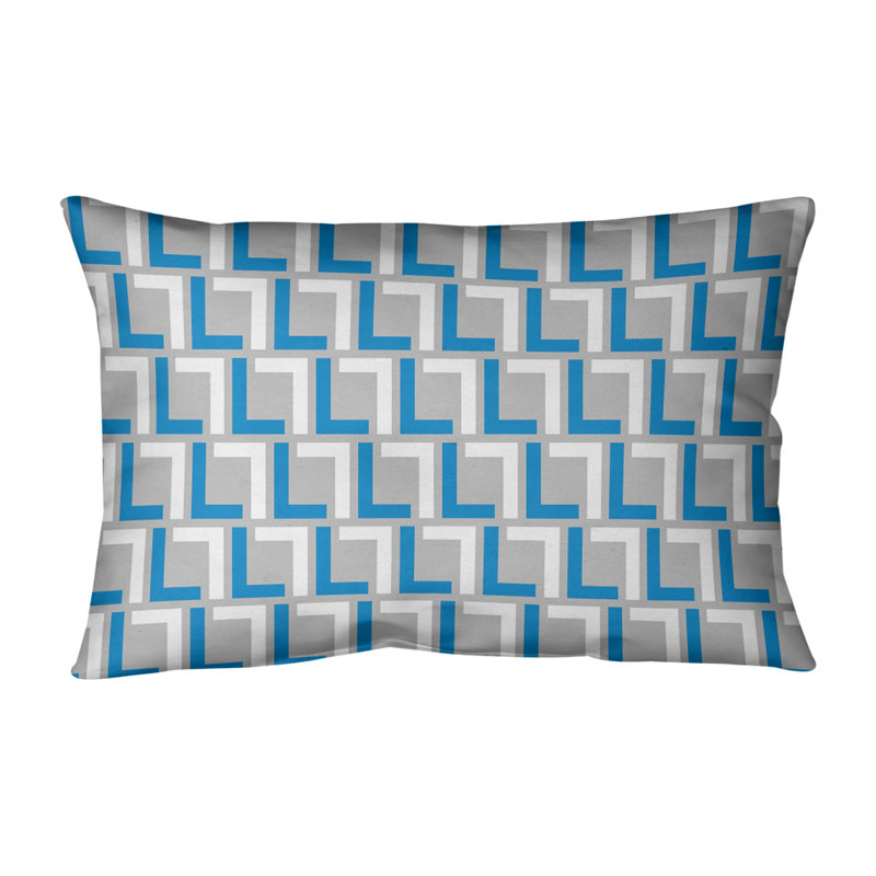 Geometric Leather/Suede Reversible Pillow Cover, Black/Carolina Blue/Silver, Poly Twill