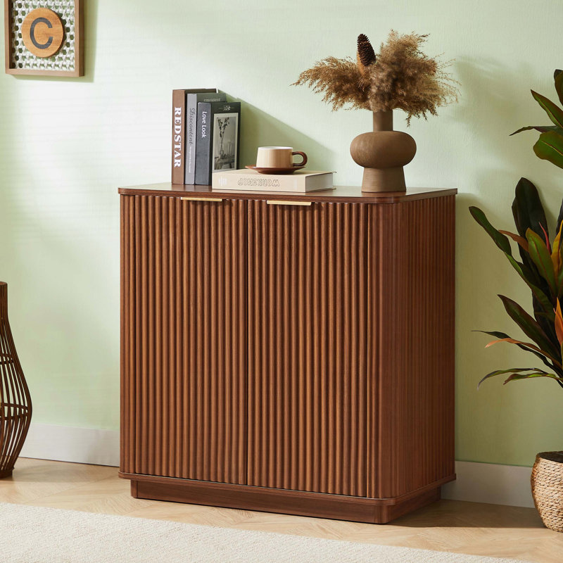 31.5" Buffet Cabinet with Curved Wave Design, Walnut