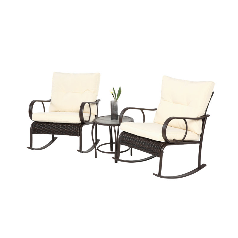 Ensemble de meubles de patio à bascule moderne 3 pièces avec coussins et table