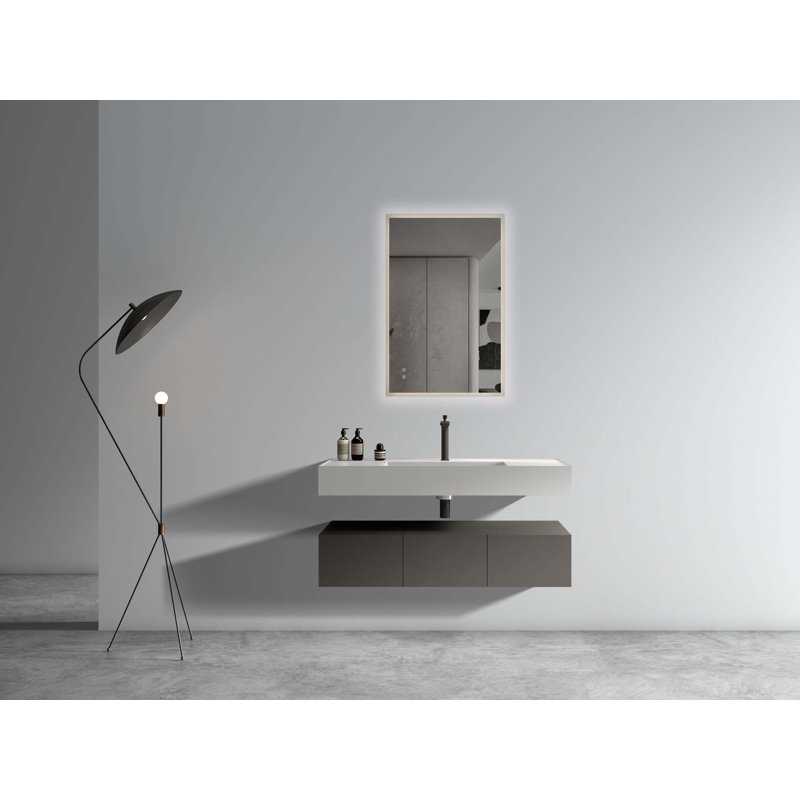 Meuble-lavabo mural avec lavabo et 3 portes à fermeture douce, Gris