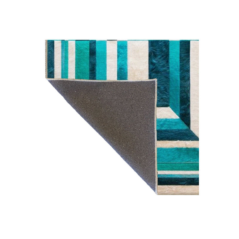 Tapis décoratif à motif géométrique bleu clair lavable à la machine, Rectangle 3 pi 3 po x 4 pi 11 po