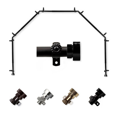 Lyndhurst Steel Rod/Resin Finials Adjustable Bay Window Single Curtain Rod