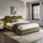 Lit Queen en tissu bouclé vert olive, tête de lit camel, pieds ronds en bois, cadre en hévéa massif et d'ingénierie, cadre de lit moderne et bas pour chambre à coucher-1425413749