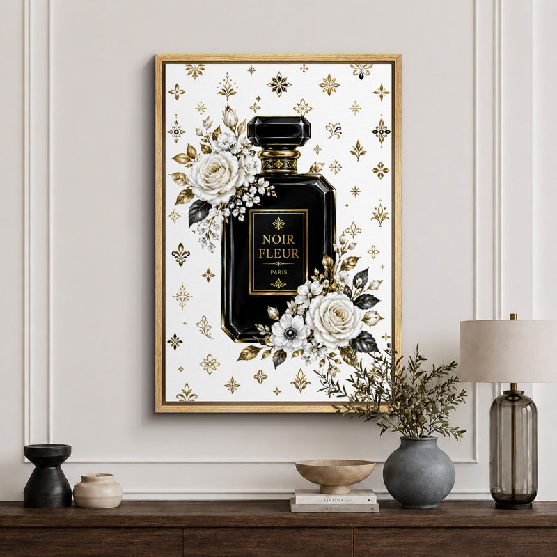 «Noir Fleur», œuvre d'art, impression sur toile encadrée, impression sur toile, 24" H x 16" W x 1.5" D, Natural Frame