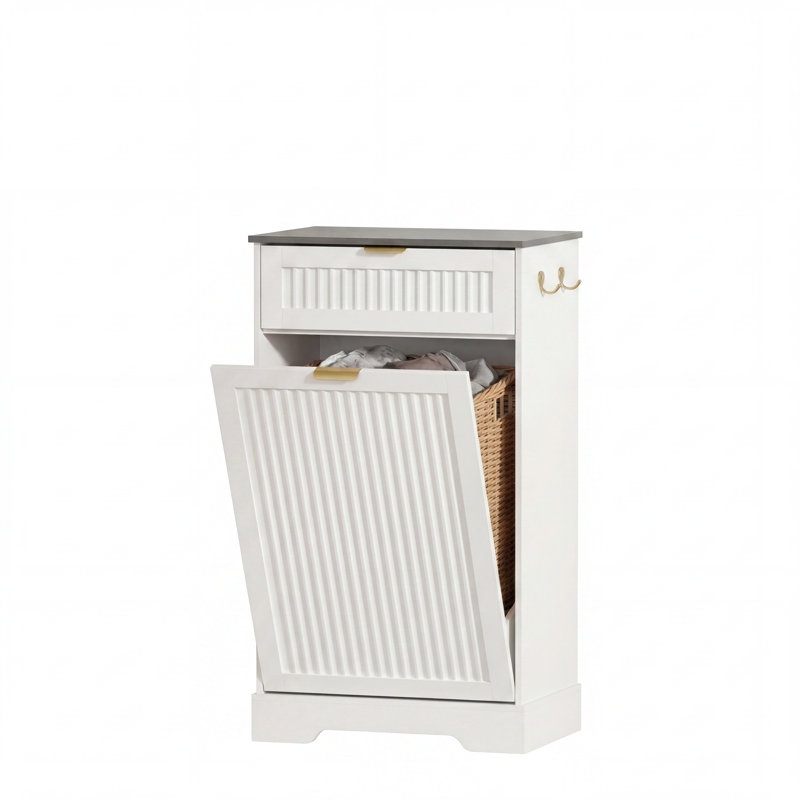 Armoire à poubelle basculante de 13 gallons avec tiroir et crochets, 13 gallons, Blanc