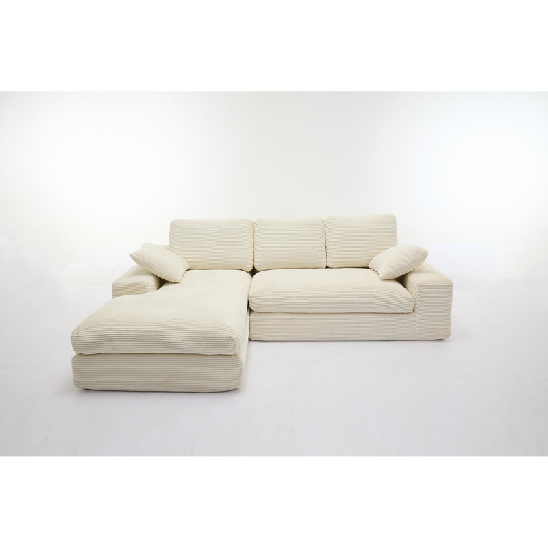 Boneless Modern Modular L-shape Sectional Sofa With Chaise, White Corduroy