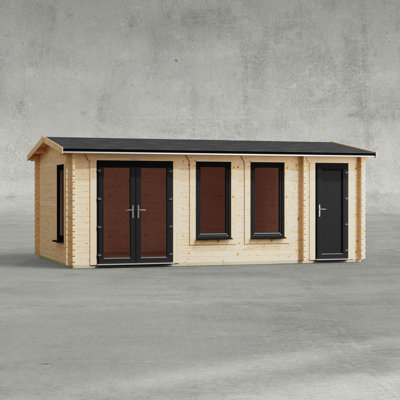 Powersheds 20 x 12ft Apex Combi Log Cabin, Doors Central - 44mm