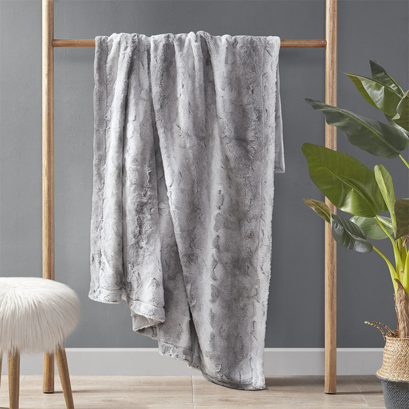 Oversized Faux Fur Throw, Gray Ombre