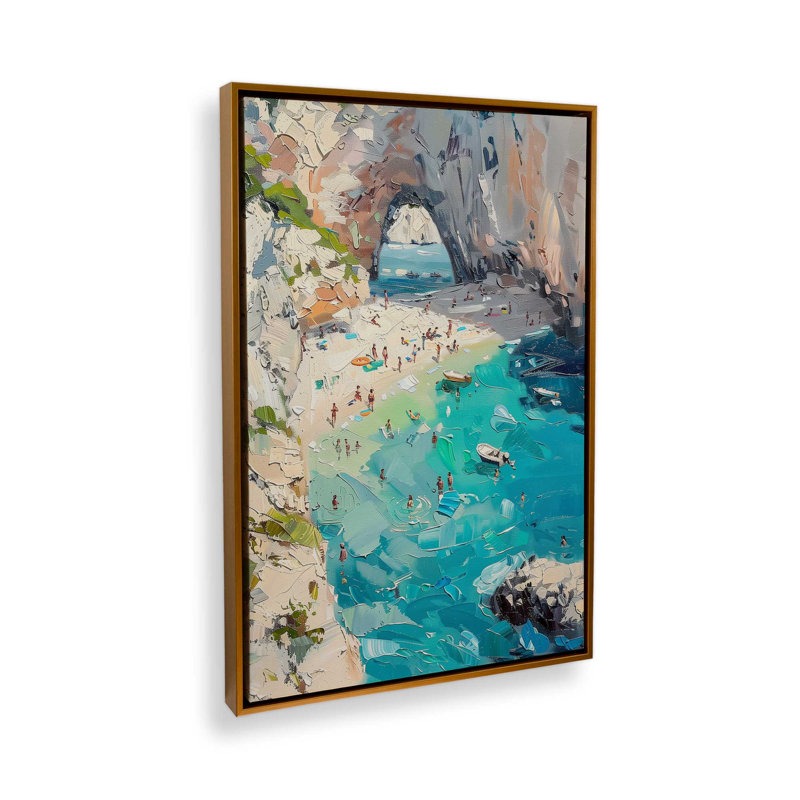 Impression sur toile Azzuro Cove, Cadre flottant doré poli, 32 po x 48 po