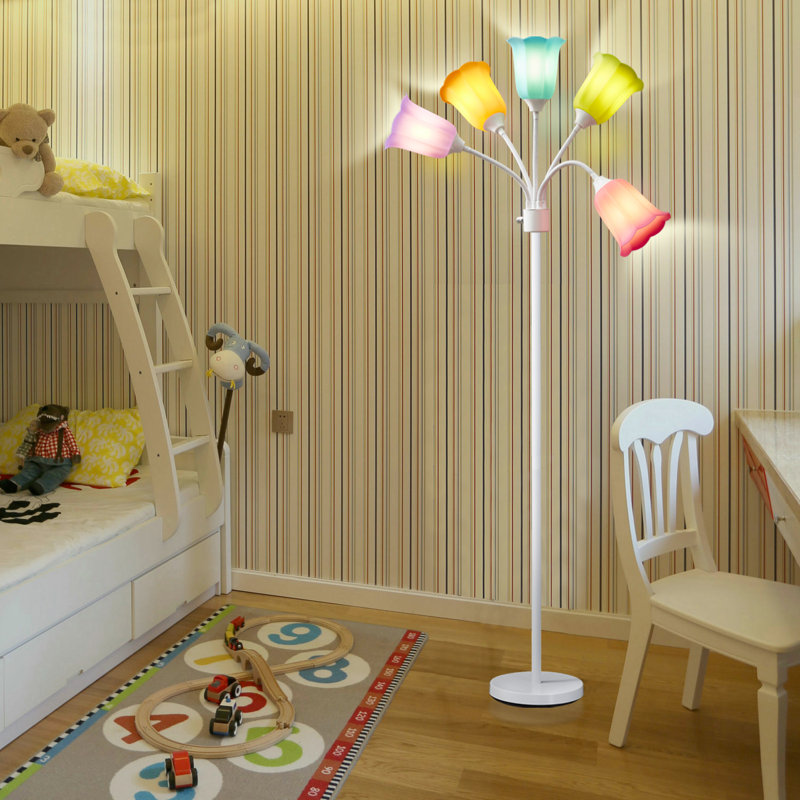 Lampe sur pied à DEL 67 po à têtes multiples de style moderne avec col-de-cygne réglable pour le salon, la chambre à coucher et le bureau, 6 ampoules non incluses (blanc)