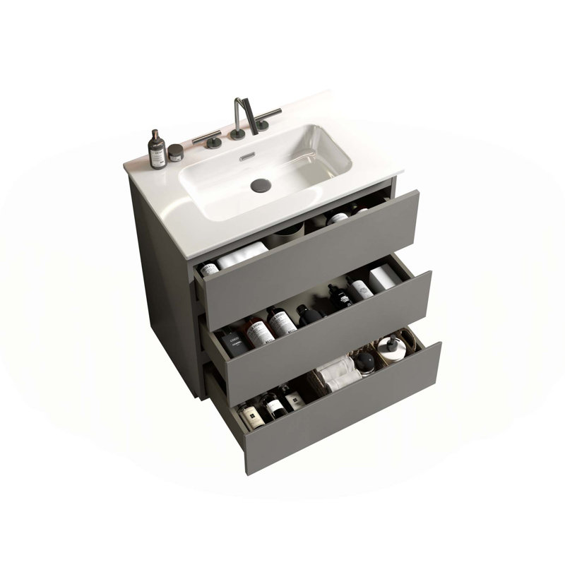 Meuble-lavabo moderne avec rangement supérieur et fonctionnalité fluide