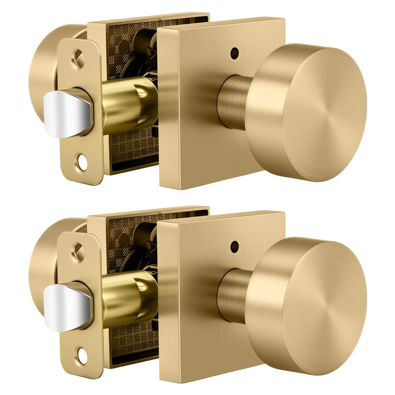 Champagne Bronze Door Knobs Interior, Zinc Alloy Warm Brass Interior Door Knobs for Bathroom & Bedroom, Privacy Door Knob with Emergency Release, Adjustable & Reversible - 2 Pack