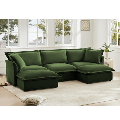 Modern 3 Seater Upholstered U Shape Modular Sectional Sofa Couch With Big Pillows