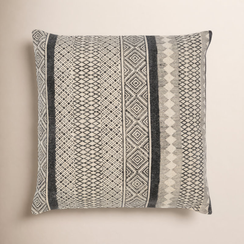 Zetta Geometric Cotton Throw Pillow, Pillow Cover Only - No Insert, Light Beige/Tan, 18" x 18"