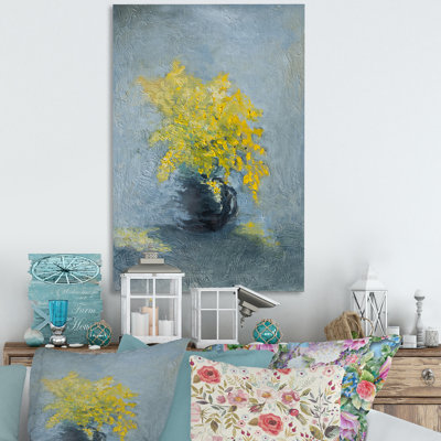 Nature morte jaune et bleu Mimosa - Peinture