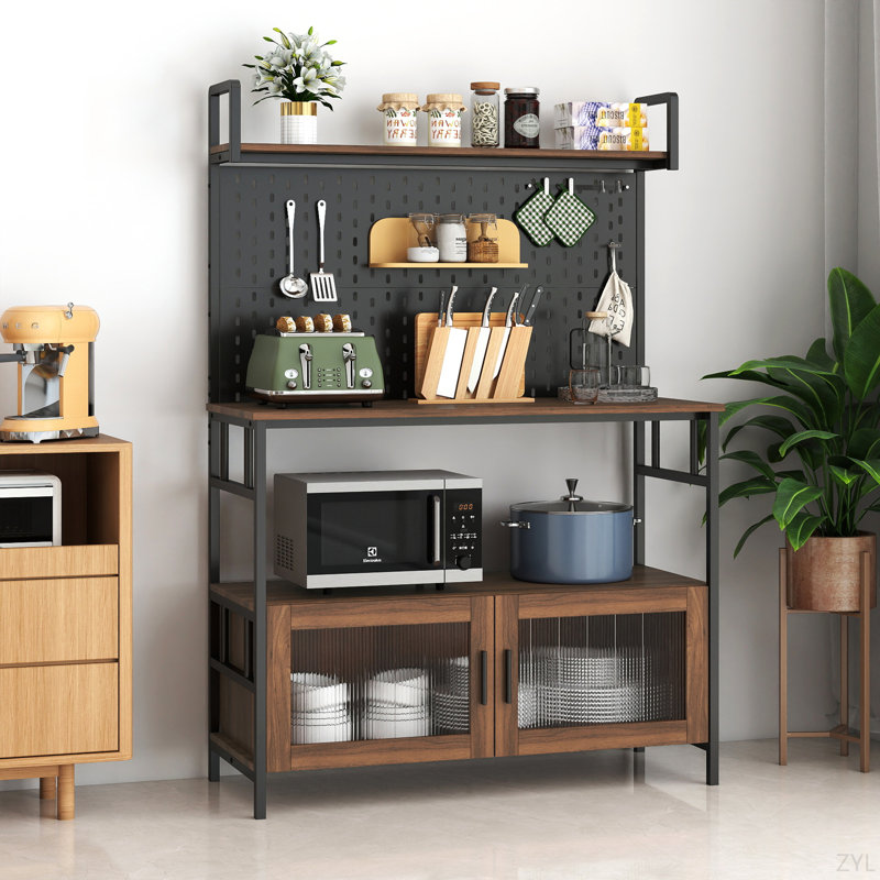 Étagère de cuisine avec porte, support pour four à micro-ondes, étagère de rangement utilitaire, organisateur de cuisine durable pour petits espaces