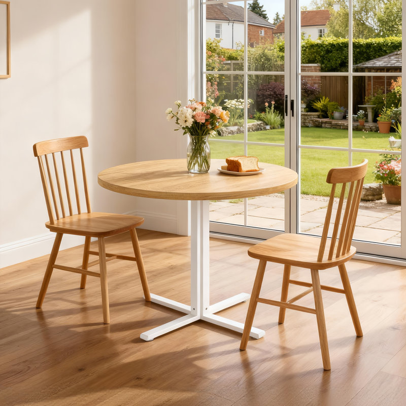 31.5''W Modern Farmhouse Round Kitchen Table, Sturdy Frame for 2-4 People, Oak Beige/White