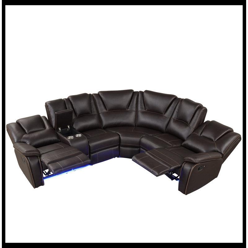Canapé modulaire en cuir Iliza, Similicuir brun, H 38,98 po x l 102,36 po x P 97,64 po