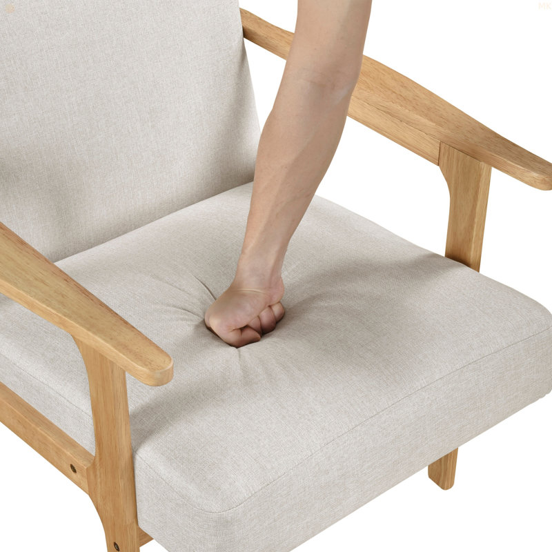 Siège d'appoint contemporain moderne en tissu d'ameublement en bois d'hévéa massif, Beige