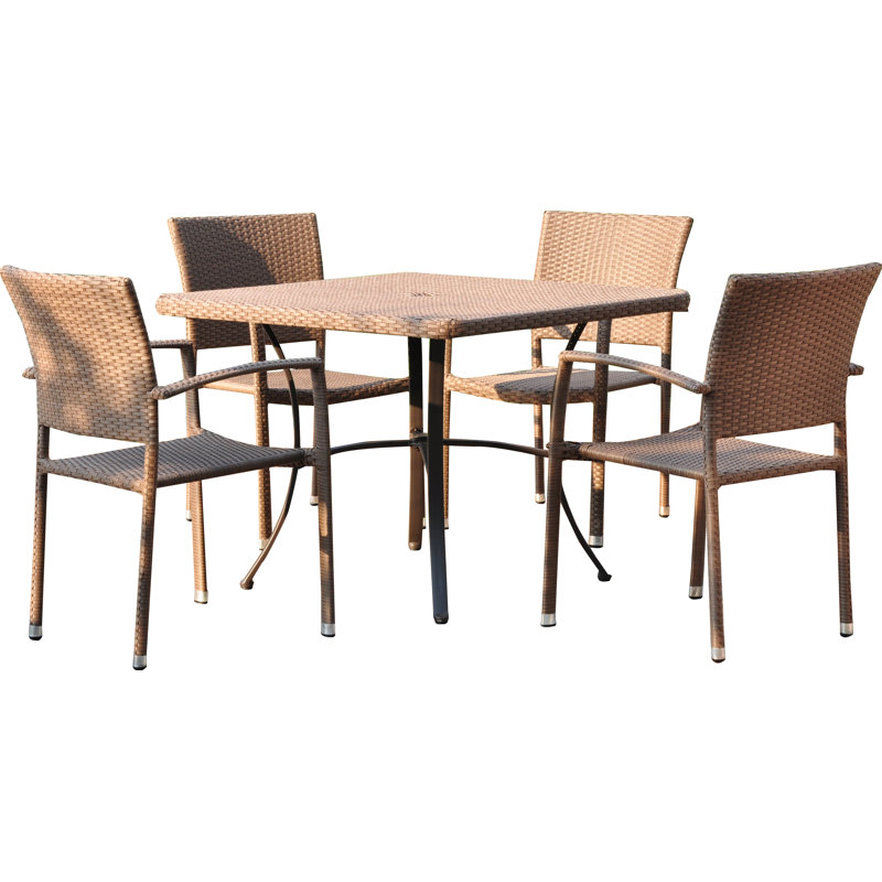 Brade 4 - Person Wicker Patio Dining Set with Square Table, Antique Brown