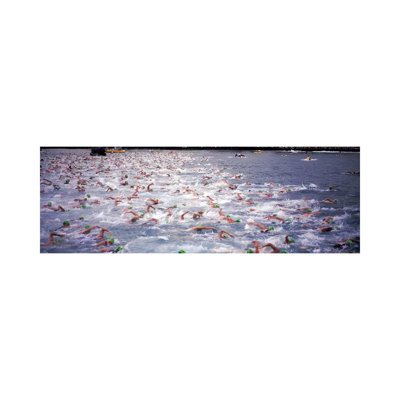Triathlon Athletes Swimming In Water In A Race, Ironman - Wrapped Canvas Panoramic Print