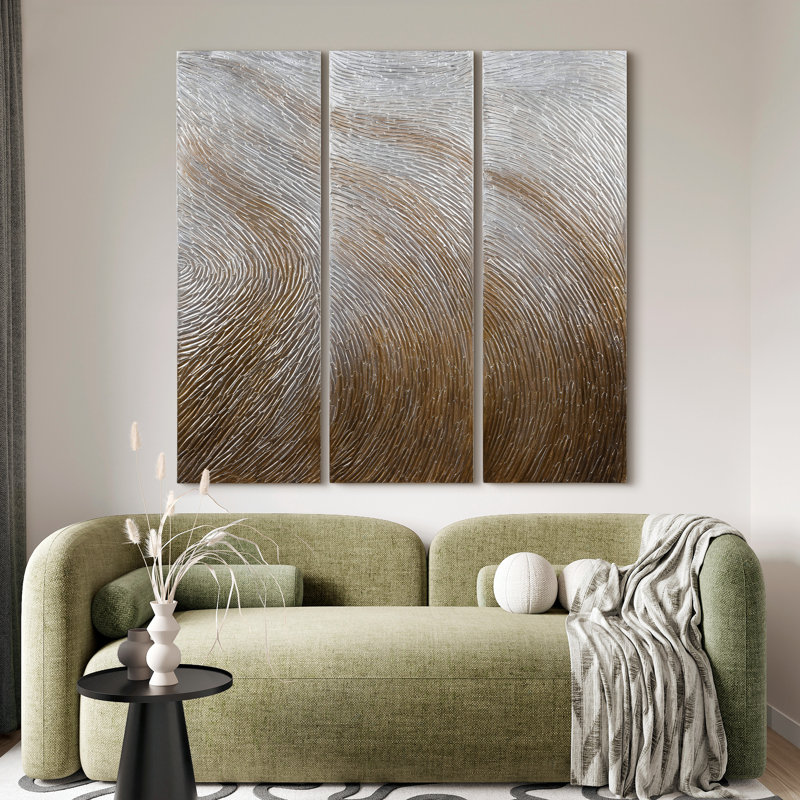 «Gold Waves» par Martin Edwards - Ensemble de 3 toiles peintes à la main sans cadre