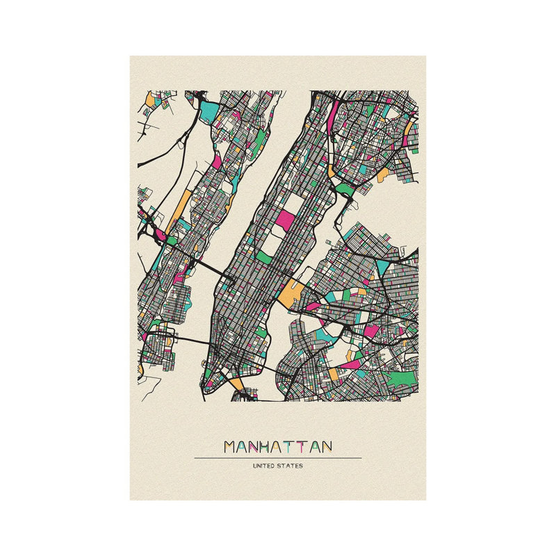 Manhattan, New York Map by Ayse Deniz Akerman - Wrapped Canvas Print, 30.48 cm H x 45.72 cm W
