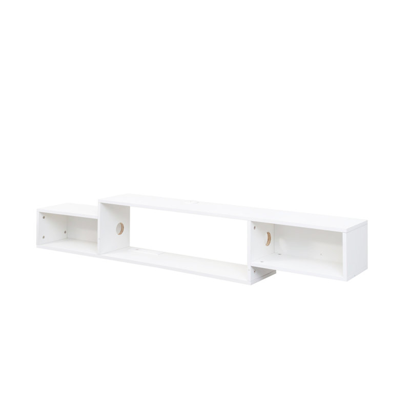 65.35In Wall Mounted Floating  TV Stand With 20 Color Leds And Charging Station, White