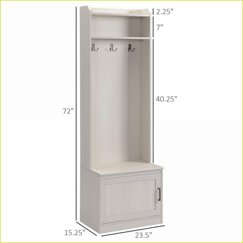 Coat Rack with Shoe Storage Bench, Rustic White Wood Grain Hall Tree with Shelves | White | Particle Board