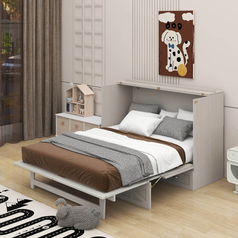 Murphy Bed With Drawers, Full, Brushed Gray