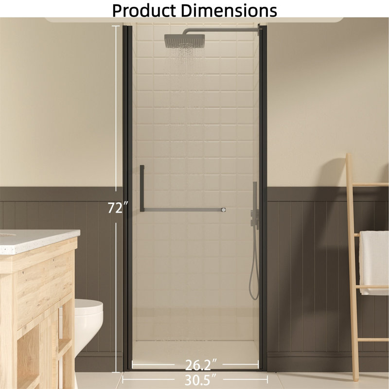 Porte de douche à cadre pivotant noir mat 29-30 pouces, Noir mat