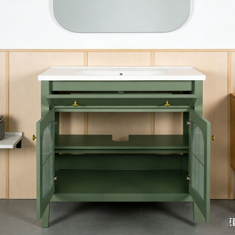 Armoire de salle de bain 35,6 po, Vert + armoire seulement + 2 portes