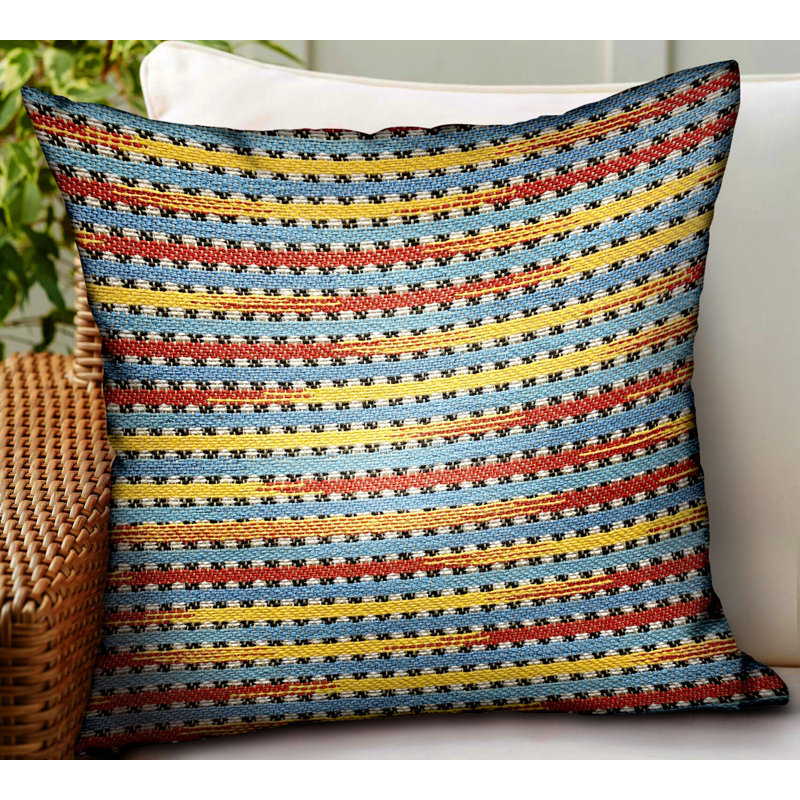 Coussin décoratif à rayures vives à rayures rouges, bleues et jaunes Plutus, 18 po x 18 po