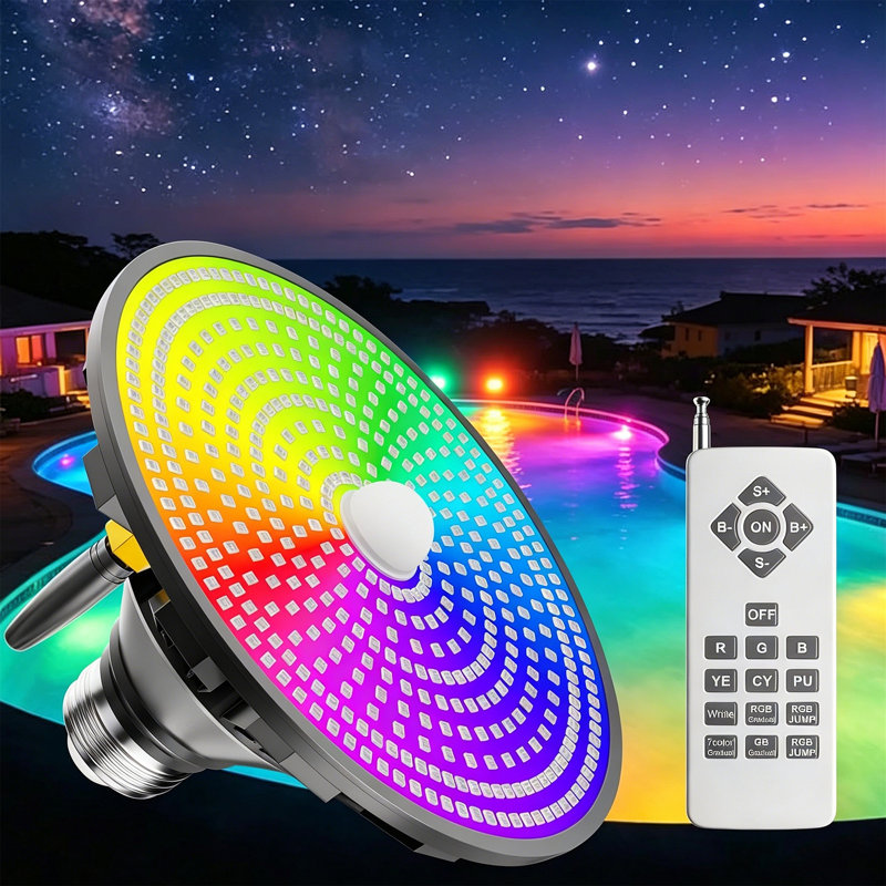 Ampoule DEL pour piscine creusée, télécommande 12 couleurs RVBB +, base à vis E26, équivalent 70W, vitesse / luminosité réglable, éclairage de piscine sous-marine