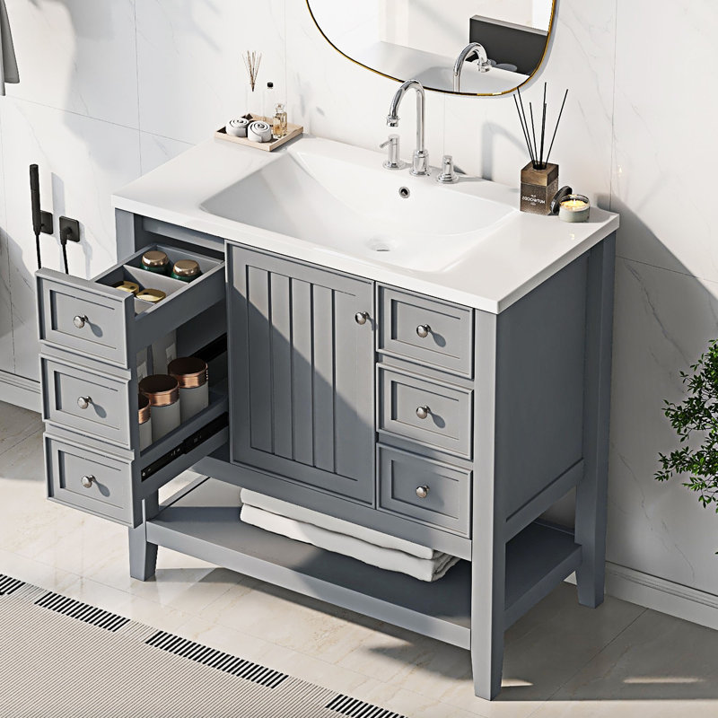 Meuble-lavabo de salle de bain avec lavabo, Gris
