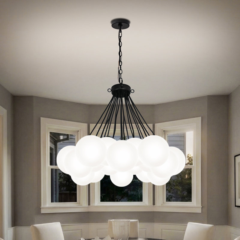 Grand lustre à bulles noir moderne 19 lumières Spoutnik