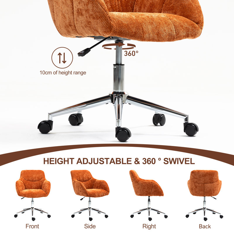 Soft Chenille Upholstered Home Office Chair Swivel Desk Chair, Orange