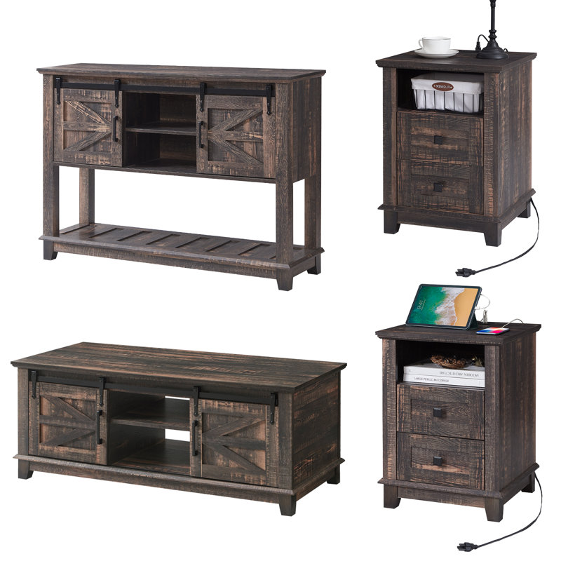 Ensemble de 4 tables de bout Chimira, Gris, Gris