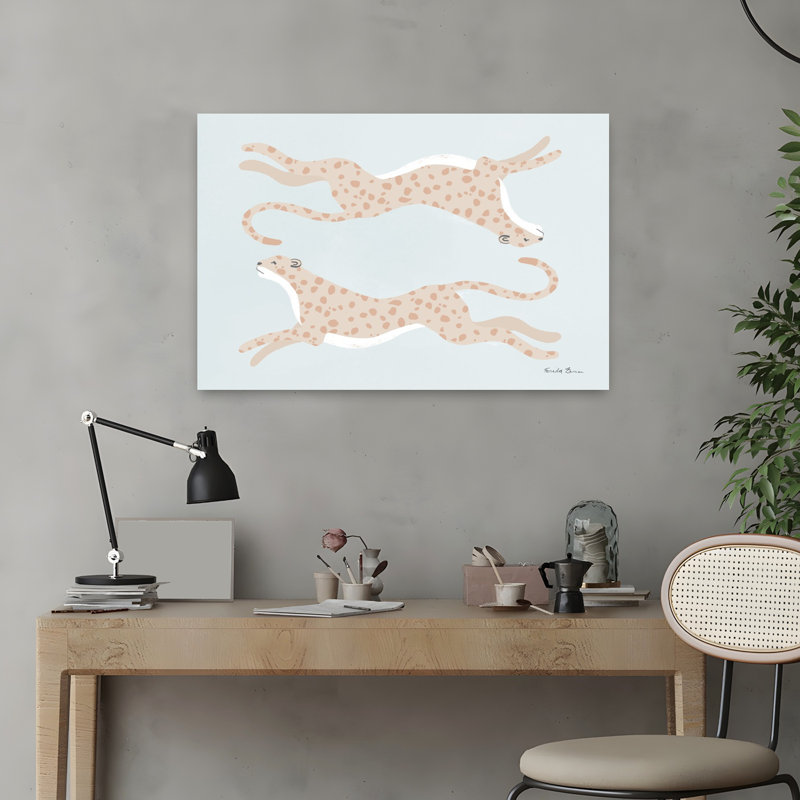 Art mural pastel guépard contemporain, H 16 po x l 24 po