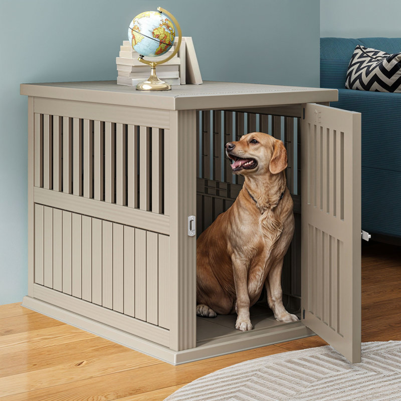 Cage en plastique pour chien pour petits et moyens chiens avec loquet de porte et ventilation, Beige