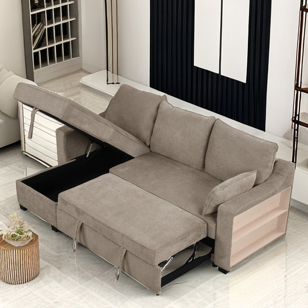 Latitude Run® Jille L-Shaped Convertible Sofa Bed with Storage Chaise ...