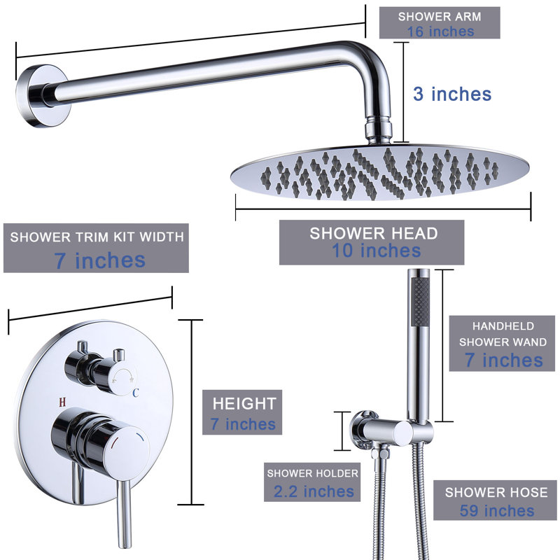 Système de douche fixe avec valve brute, Argent