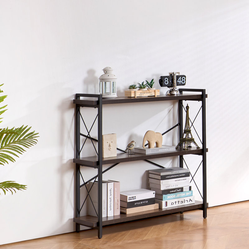 Bibliothèque en métal rustique à 3 niveaux pour le salon, la chambre à coucher et le bureau