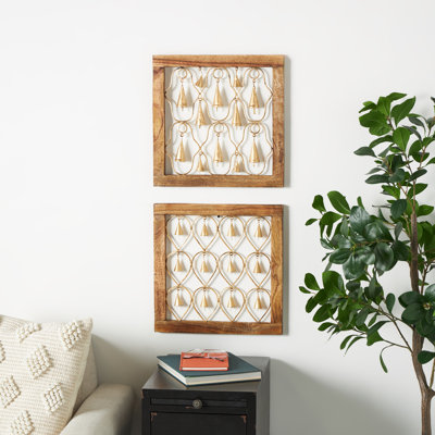 Wood and Metal Bell Wall Decor Set