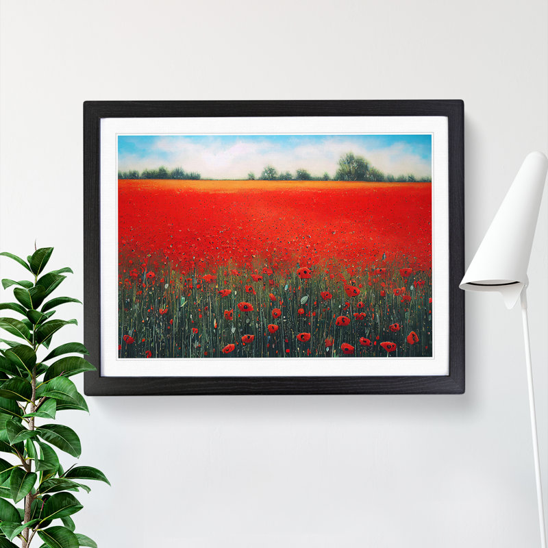 Enthralling Poppies Flowers - Single Picture Frame Print, 46cm H x 64cm W x 2cm D, Black
