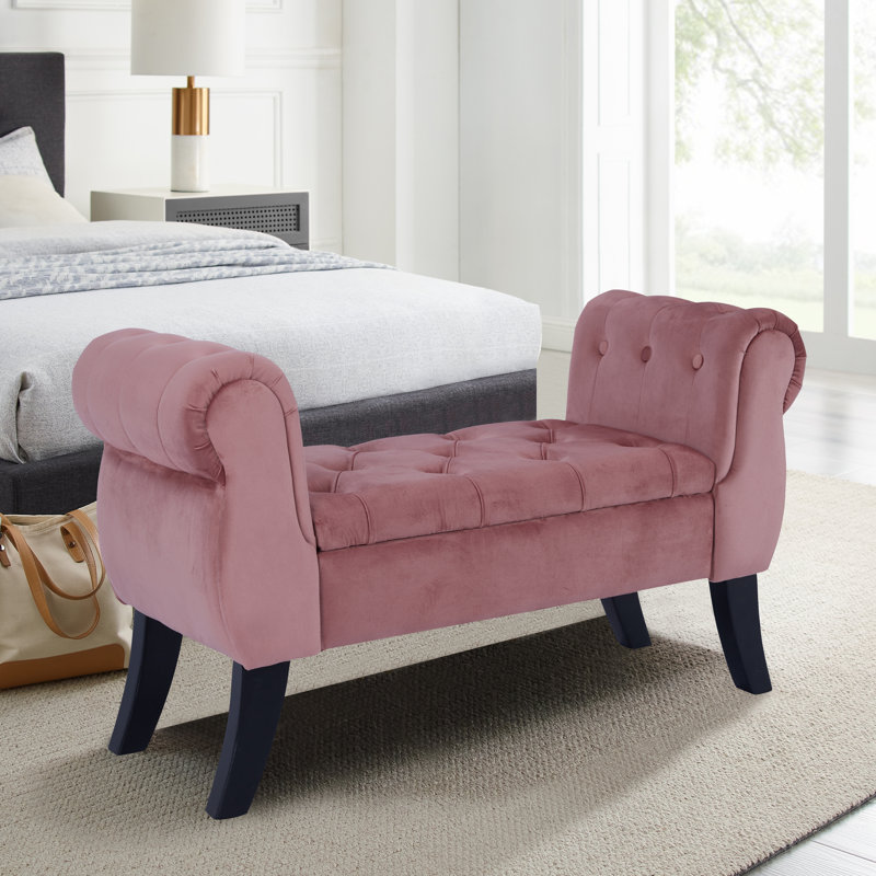 Banc de rangement rembourré en velours Sotheary, Rose