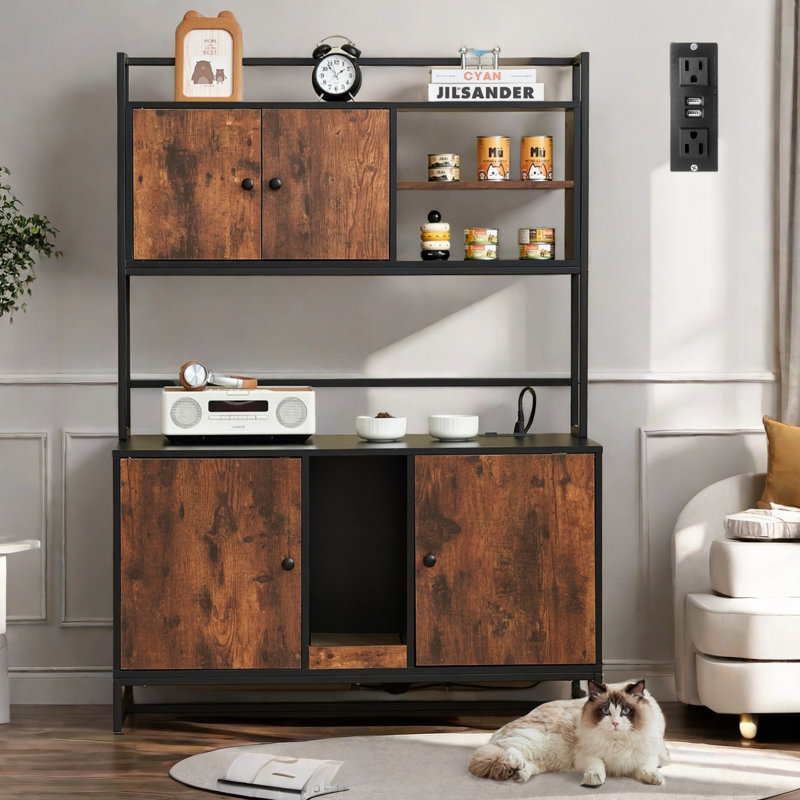 Grandes bacs à litière pour chat et enclos de bac à litière avec station de charge, mobilier pour chat avec bloc-notes et chambre double