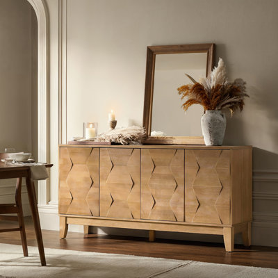 Buffet en bois massif à 4 portes avec tablettes réglables Iasiah