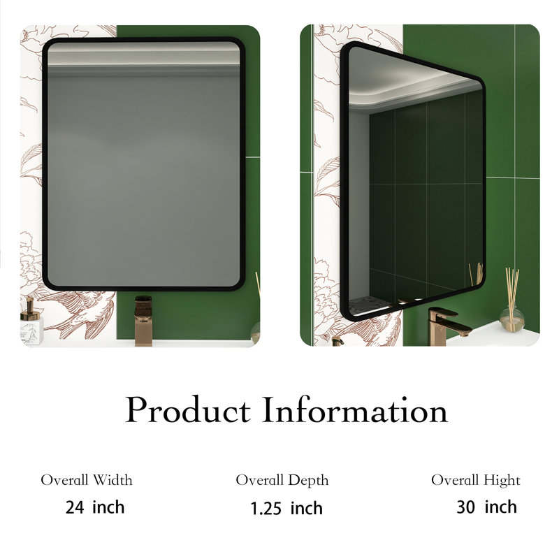 Jokelien Aluminium Wall Mirror, Black, 30'' x 24''